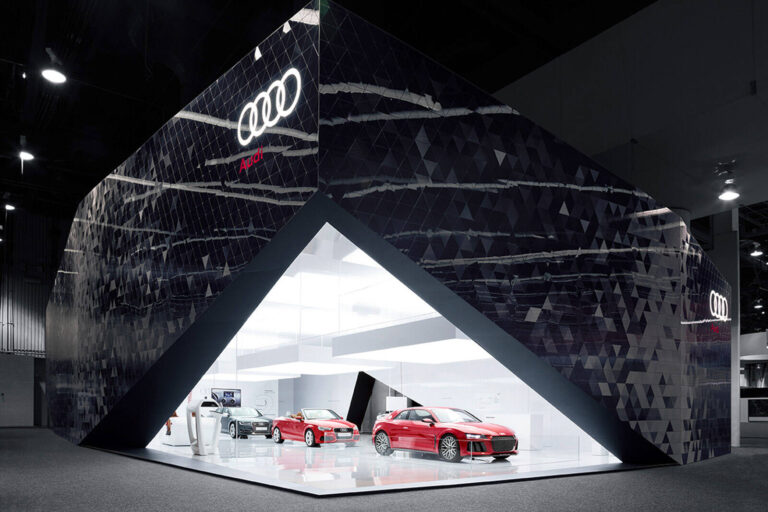 cars on the Audi trade show stand at Consumer Electronics Show 2014