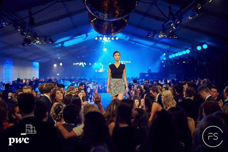 woman modelling at St Andrews University College charity fashion show