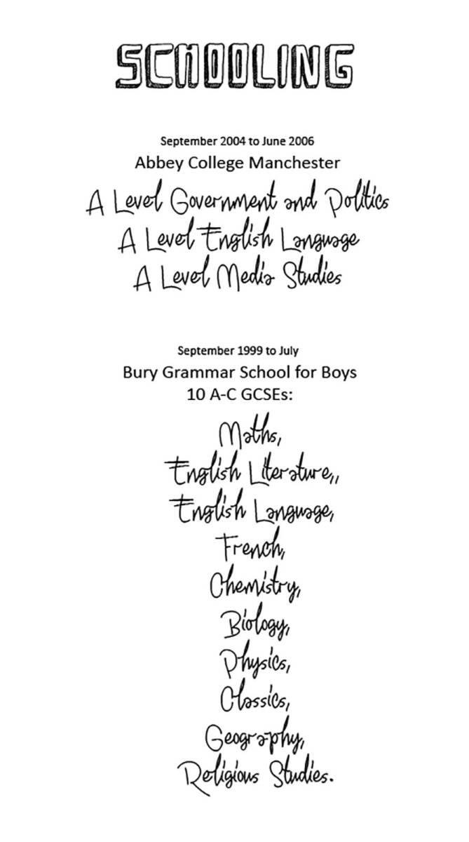 employing chris CV school education details