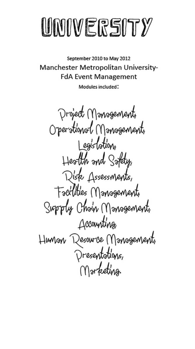 employing chris CV university education details