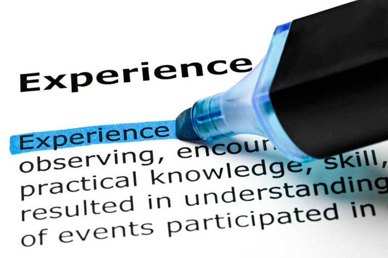 definition of experience with the word experience highlighted in blue with a pen