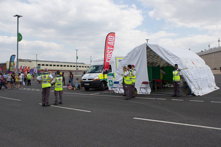 First aid tent at The Color Run sporting event, London