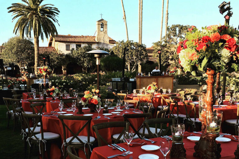 dinner tables set up for an outdoor event
