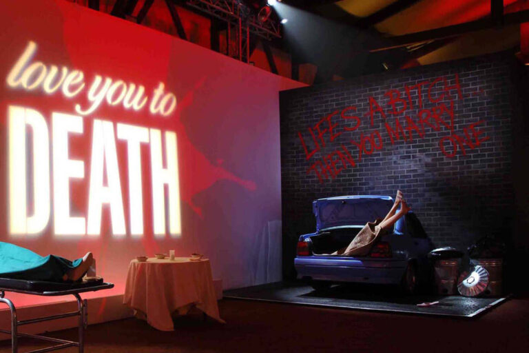 sets for John Water's Love You to Death launch event MIPCOM, Cannes,