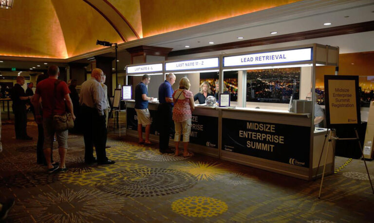registration desks at Midsize Enterprise Summit West conference