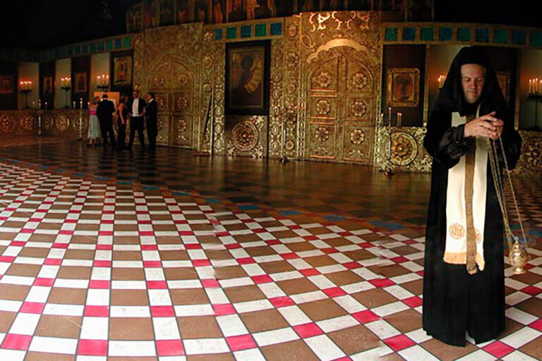 A Russian church recreated inside a tent for Elton John's White Tie & Tiara Ball fundraising party