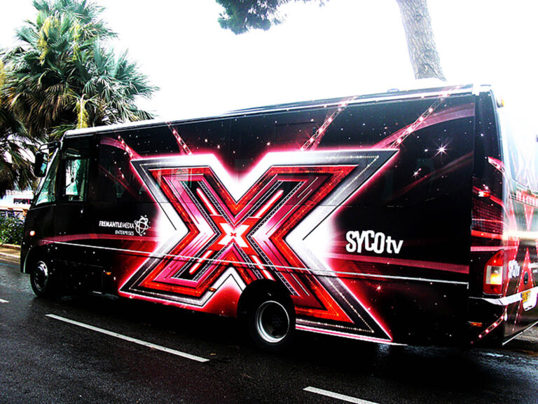 tourbus for X Factor USA event at MIPCOM, Cannes, France